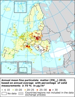 Annual mean fine particulate matter (PM2.5) 2010, based on annual average with percentage of valid measurements ≥ 75 % in μg/m3