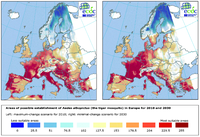 Areas of possible establishment of Aedes albopictus (the tiger mosquito) in Europe for 2010 and 2030