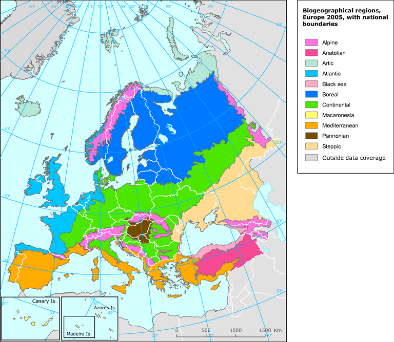 Europe With National Boundaries Map Biogeographical regions, Europe 2005, with national boundaries 