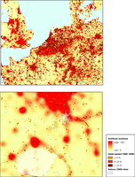CORILIS map of urban temperatures, and locations of major increases