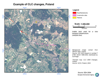 Corine land cover changes 1990 - 2000, interesting sites