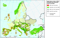 Distribution of High Nature Value (HNV) farmland and mountain areas in Europe