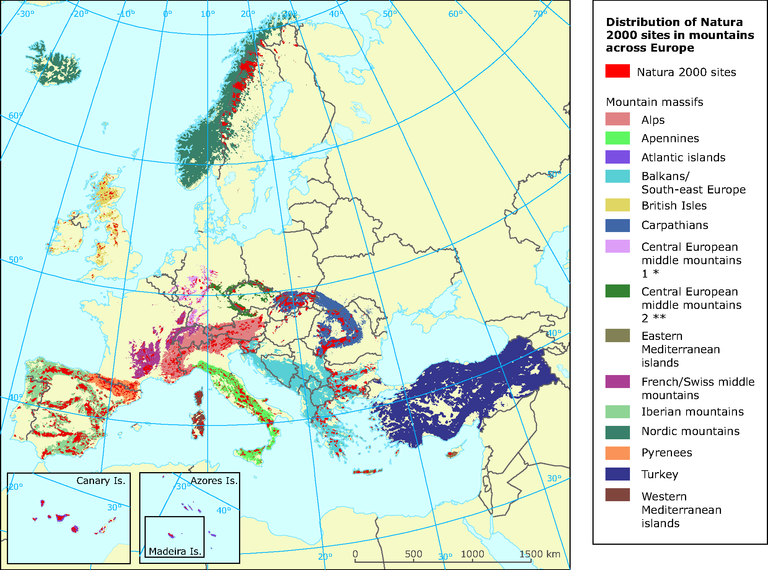 Distribution of Natura 2000 sites in mountains across Europe — European  Environment Agency