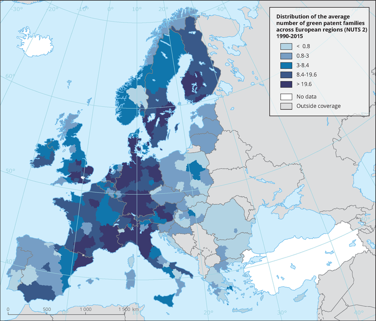 propeller Wet en regelgeving Uitputting Distribution of the average number of green patent families across European  regions (NUTS 2) — European Environment Agency