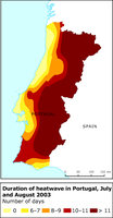 Duration of heatwave in Portugal, July and August 2003