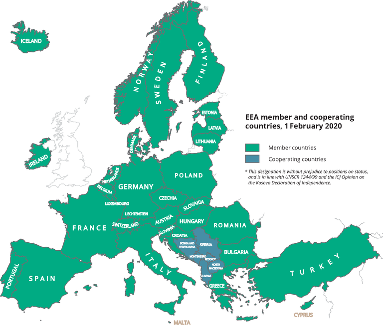 European Union 2020 Map Eea Member Countries 2020 — European Environment Agency