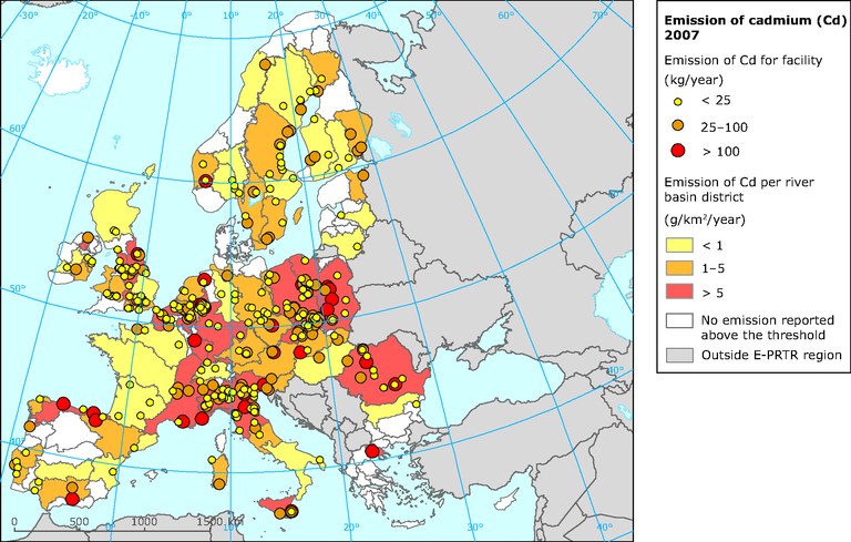 Emissions Of Cadmium To Water Based On E Prtr Reporting Of 2007 Data European Environment Agency