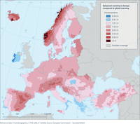 Enhanced warming in Europe compared to global warming