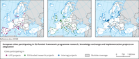 European cities participating in EU-funded framework programme research, knowledge exchange and implementation projects on adaptation 