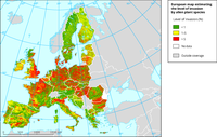 European map estimating the level of invasion by alien plant species