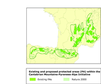 Existing and proposed protected areas within the Cantabrian Mountains- Pyrenees-Alps Initiative