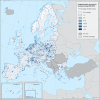 Fragmentation increase in Europe during 2009-2015