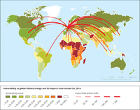 Largest European trade import flows and global climate change vulnerability