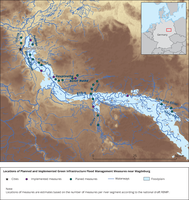 Locations of Planned and Implemented Green Infrastructure Flood Management Measures near Magdeburg, Germany