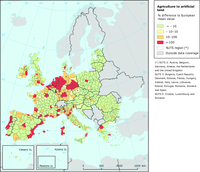 Loss of agricultural land to artificial surfaces in Europe from 1990 to 2000