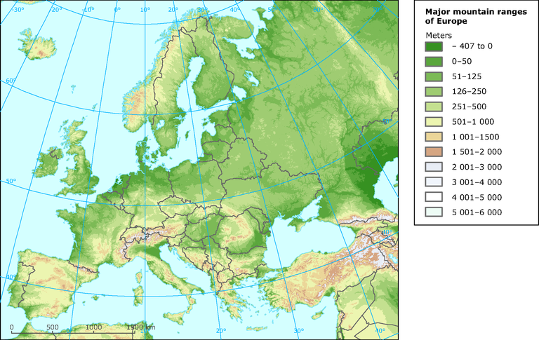 Europe Mountain Ranges Map Major mountain ranges of Europe — European Environment Agency