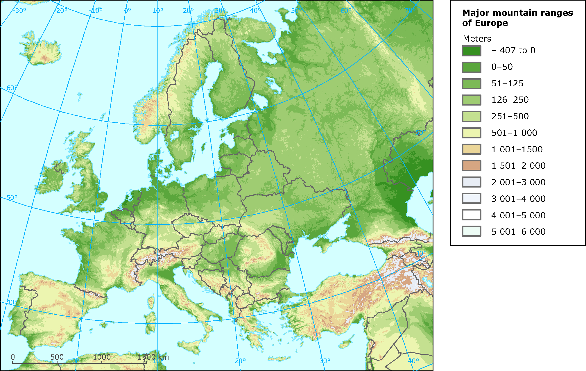 map of europe with mountains Major Mountain Ranges Of Europe European Environment Agency map of europe with mountains