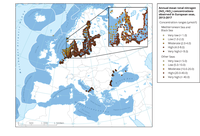 Annual mean total nitrogen (NO2+NO3) concentrations observed in European seas, 2013-2017