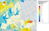 Mean annual sea surface temperature trend in European seas