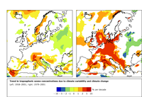 Modelled change in tropospheric ozone concentrations over Europe