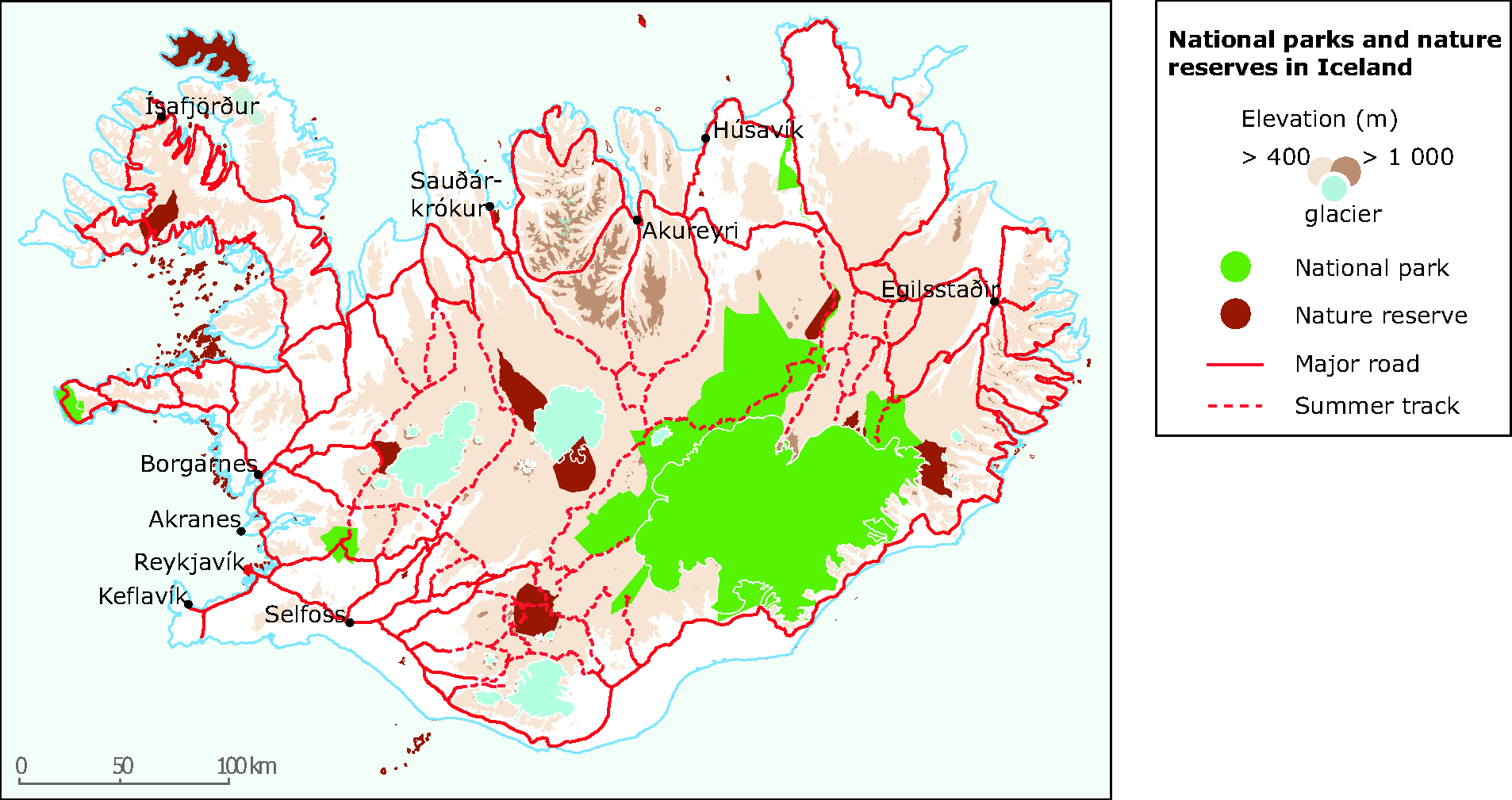 Iceland National Parks Map National parks and nature reserves in Iceland — European 