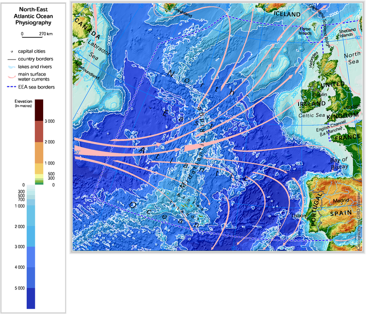 North Atlantic Ocean Depth Map