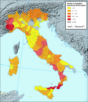 Number of landslides reported in Italy (1998-2001)