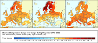 Observed temperature change over Europe 1976-2006