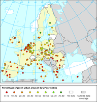 Percentage of green urban areas in EU-27 core cities