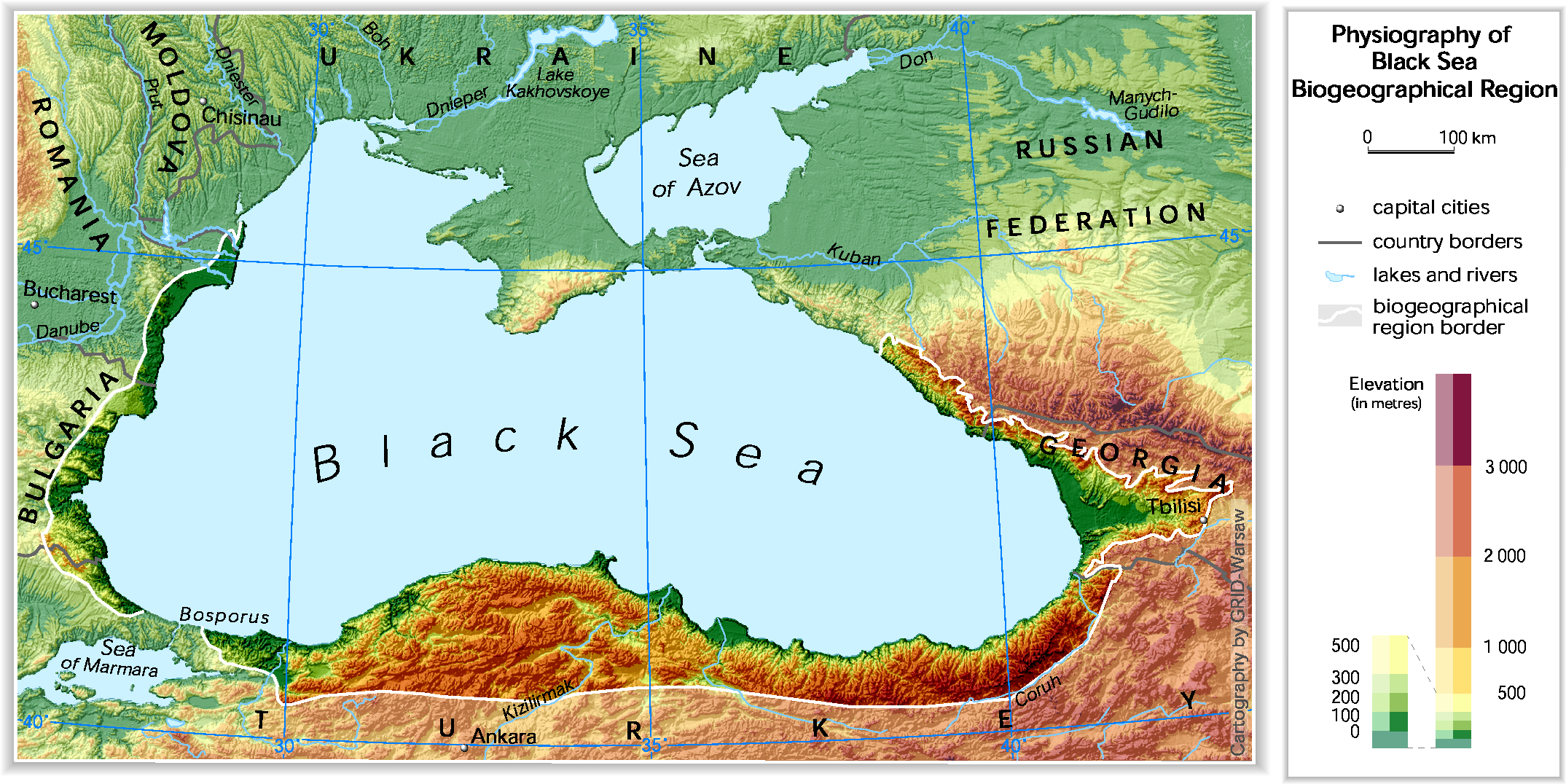 Физическая карта черного моря