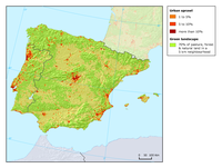 Polarised urban sprawl around major cities and the coast of Portugal and Spain(1990-2000)