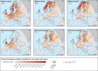 Projected changes in habitat suitability for two major forest pests