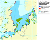 Proportion of coastal waters (0 to 1 nm from the coast) of the Greater North Sea  including Kattegat and the English Channel covered by Natura 2000 sites