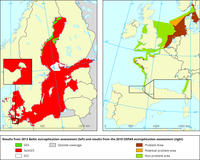 Results from 2013 Baltic eutrophication assessment (left) and results from the 2010 OSPAR eutrophication assessment  (right)