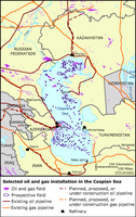 Selected oil and gas installations and projects in the Caspian Sea