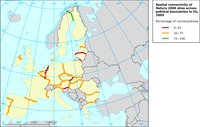 Spatial connectivity of Natura 2000 sites across political boundaries in different parts of the European Union