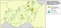 Spatial overlap between Natura 2000 and nationally designated sites in Hungary, IUCN categories I to IV