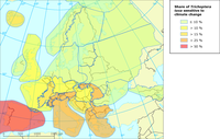 The share of Trichoptera taxa sensitive to climate change in the European ecoregions