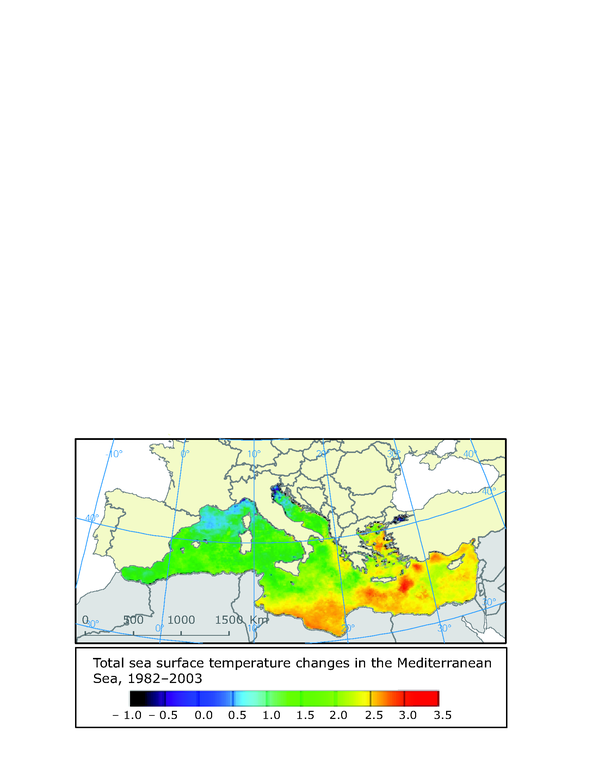mediterranean water temperature map