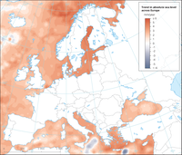 Trend in absolute sea level across Europe based on satellite measurements