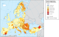 Trends in mean near-surface temperature between 1990 and 2015 in Europe
