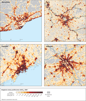 Urban sprawl for six European cities