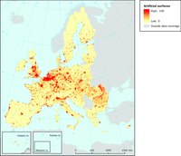 Urban temperatures of Europe computed from Corine land cover