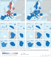 Water bodies failing to achieve good chemical status in 2021 (third RBMP) by River Basin District-with ubiquitous PBTs (left) and without (right)