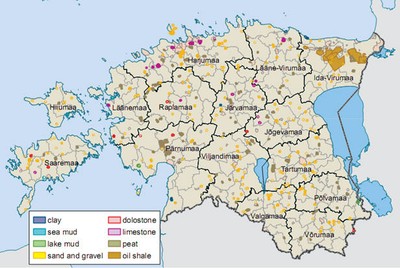 Map 1. Distribution of mineral resource extraction permit areas according to county in 2008