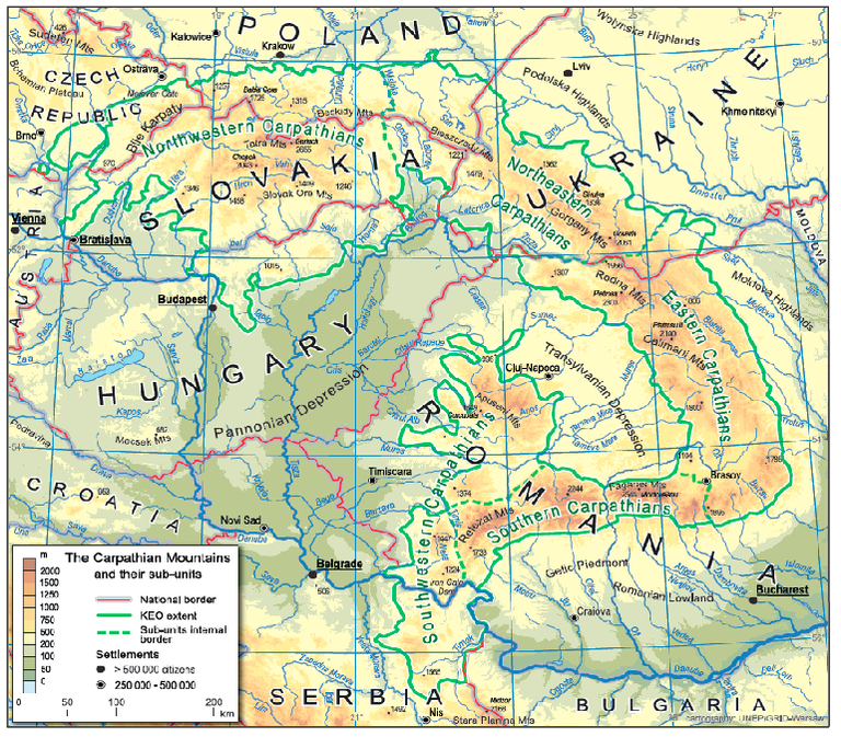 carpathian mountains world map