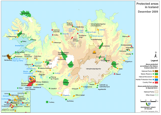 Figure 3. Map of protected areas in Iceland in 2009