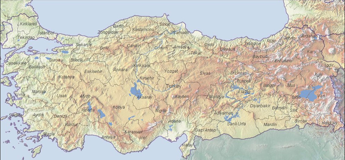 Map 1 Turkey Physical Map   Image